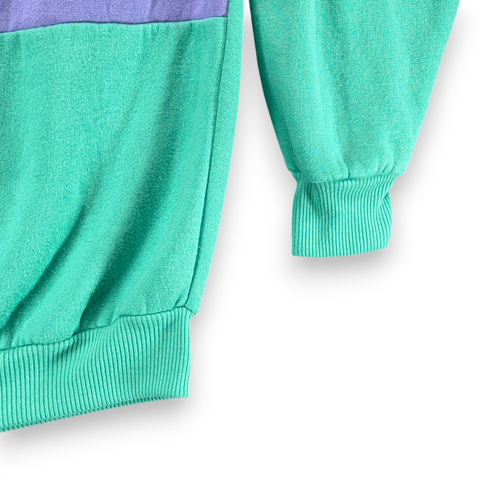 Vintage Colorblock Sweater Womens MEDIUM Green Purple Pastel Polo Sweatshirt 90s - Picture 4 of 7